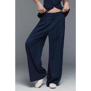 The Avery Pleated Wide-Leg Trousers by Maeve: Pinstripe Track Edition M